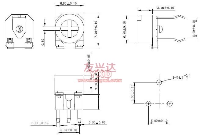 陶瓷可调电阻5K_RM065G-V4_规格尺寸图