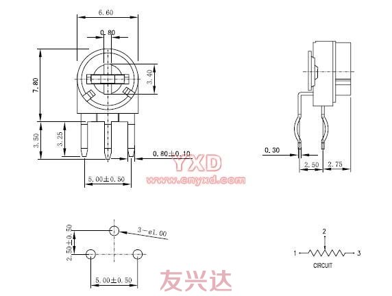 碳膜电位器RM063-H3_尺寸图纸